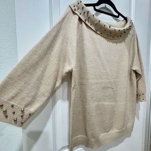 Super Flattering Sweater w/Detailed Beading at top & cuffs - Scoop Neckline NEW!